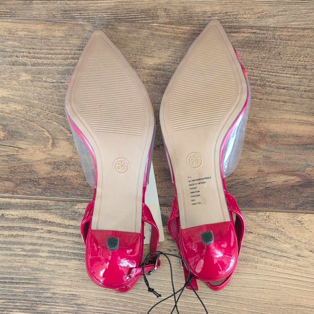 A New Day Women's Red Eleanor Pointed Toe Flats Slingback Heels NWT - Picture 5 of 5
